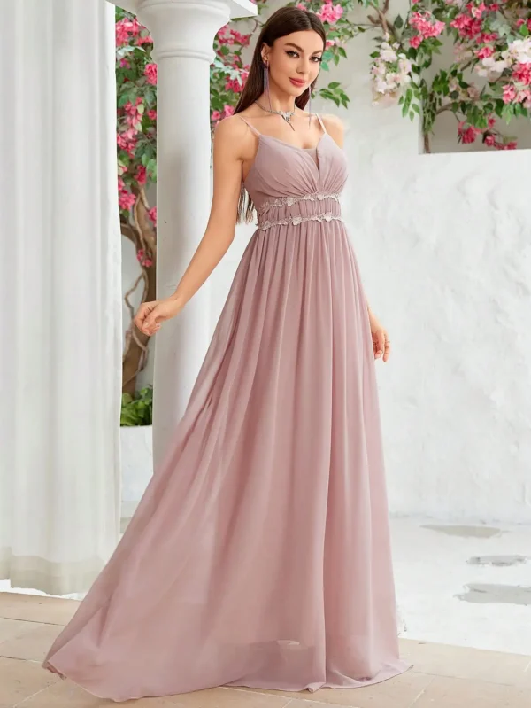 V Neckline Hem lace chiffon full length evening gown Ball dress