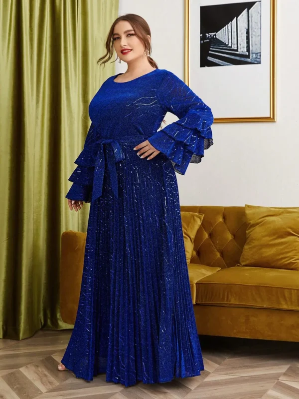 Plus size Round neck multi-layer long sleeve sun fold long skirt