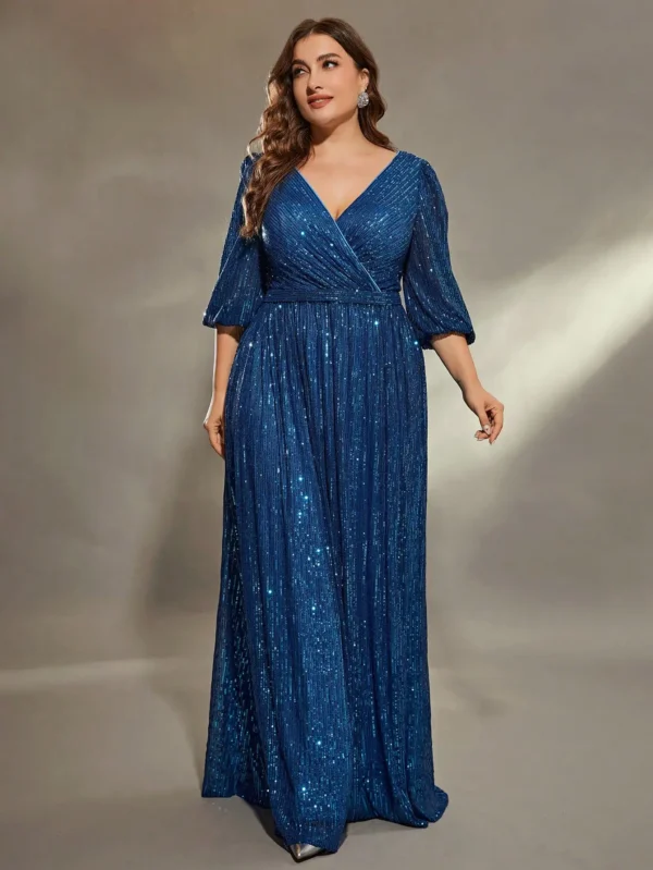 Plus size V-neck bust pleated mid-long sleeve
