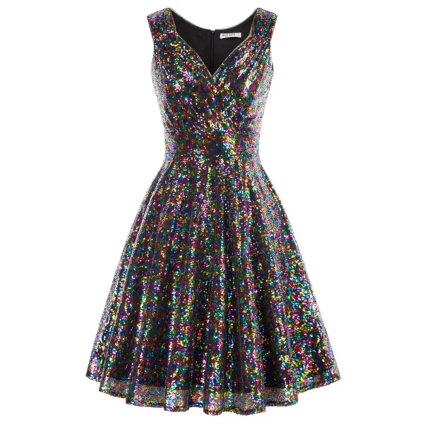 Sequins Sleeveless Dress Elegant Evening Pary Shiny Dresses - Image 3