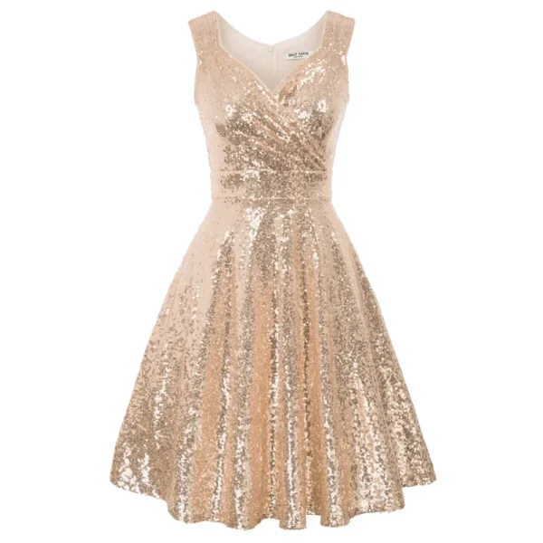 Sequins Sleeveless Dress Elegant Evening Pary Shiny Dresses