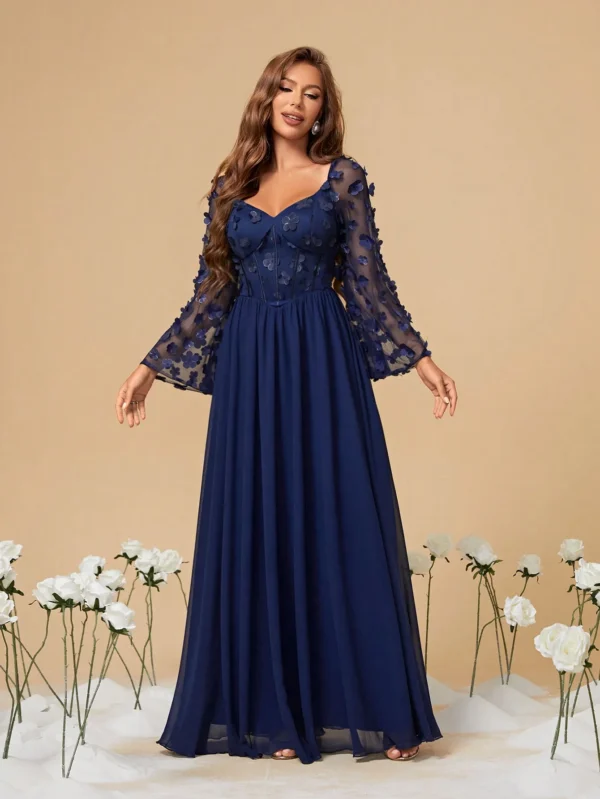 Princess collar long sleeve three-dimensional floral patchwork