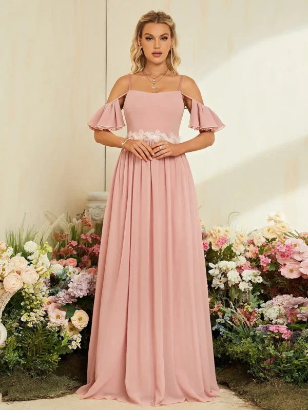 Slip Ribbon Long skirt with lotus sleeves