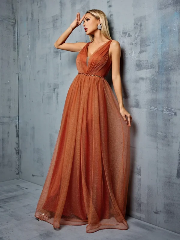 Metal mesh retraction splice sequin webbing long skirt
