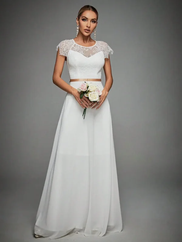 Eyelash Lace Lace sleeves Chiffon Wedding Dress