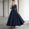Dark Blue Mother of the Bride Dresses V-Neck A-Line Long Dress