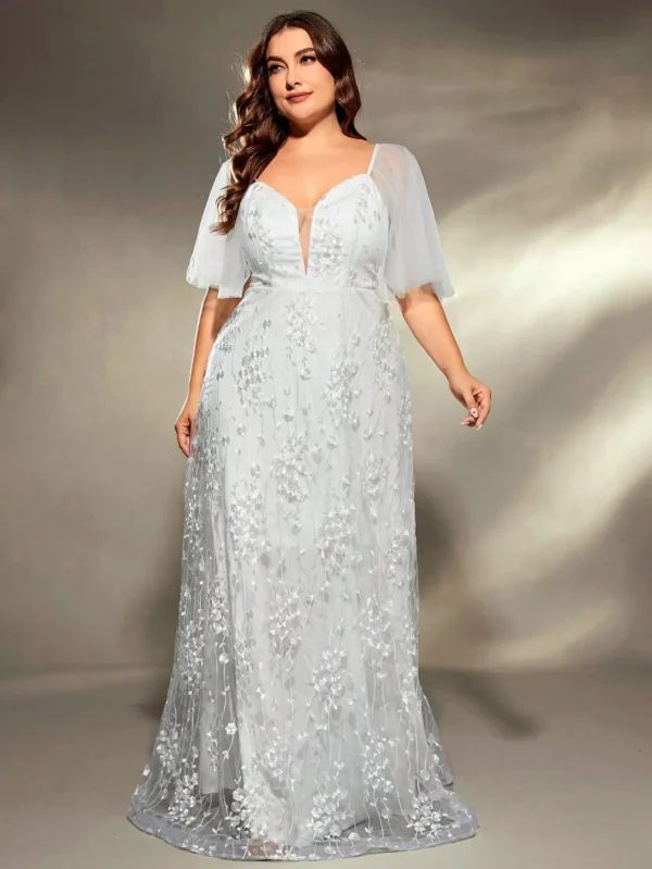 plus size V-neck gauze large trumpet sleeve patchwork embroidered lace
