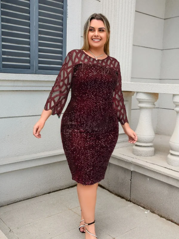 Plus Size Ladies Midi Sequin Long Sleeve Lace