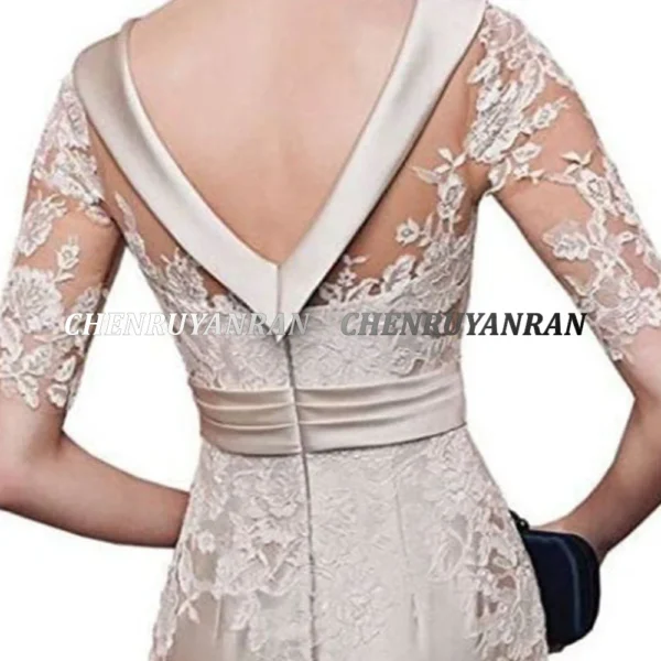 Satin Illusion Sheath Wedding Guest Gowns Lace Dress - Image 4