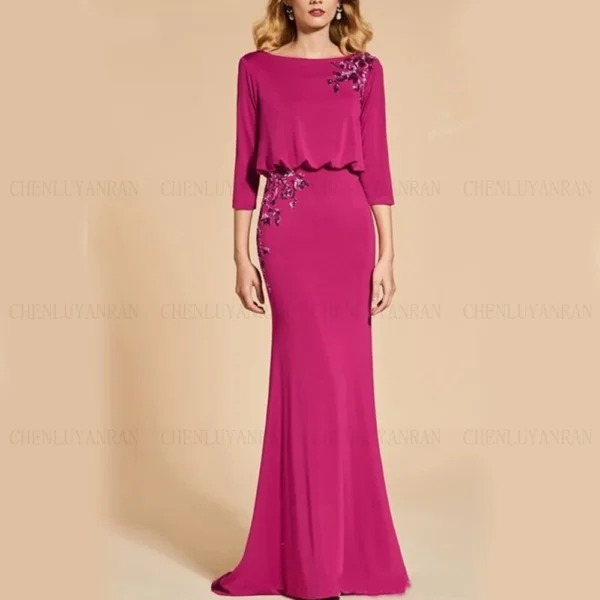 Elegant Long Mother of the Bride Dresses 3/4 Sleeves Mermaid