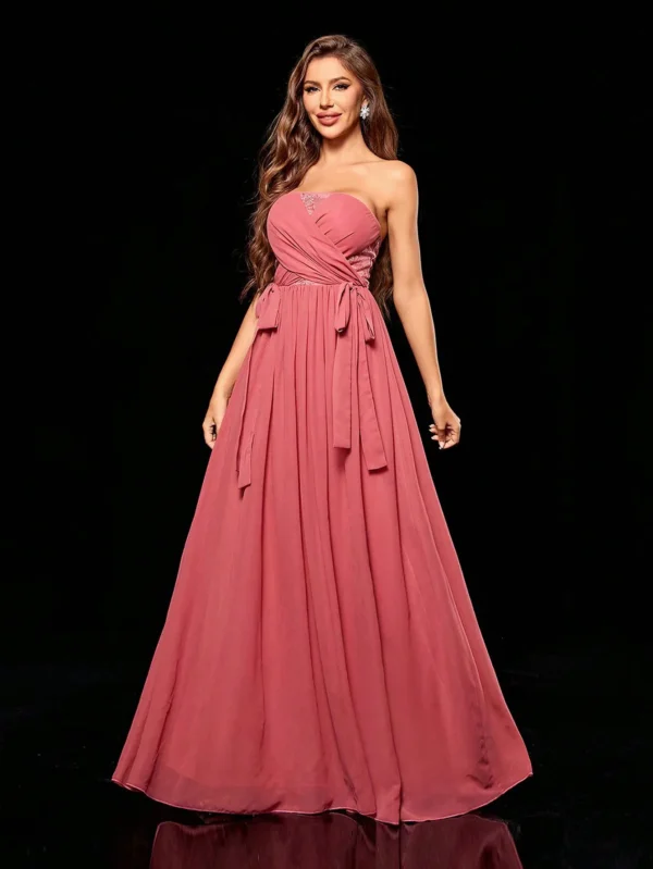 Strapless embroidery cut-out Chiffon A full-length dress