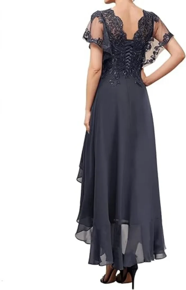 Ruffle Sleeves Lace Applique Pleated Chiffon Dress - Image 2