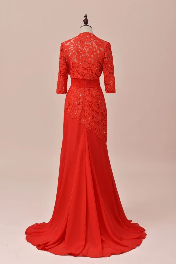 A Line Lace Chiffon Red 2 Pcs Mother Of the Bride Dress With Jacket - Image 3