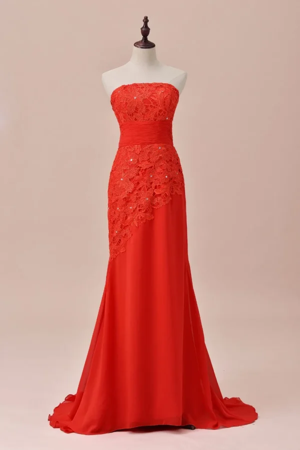 A Line Lace Chiffon Red 2 Pcs Mother Of the Bride Dress With Jacket - Image 4