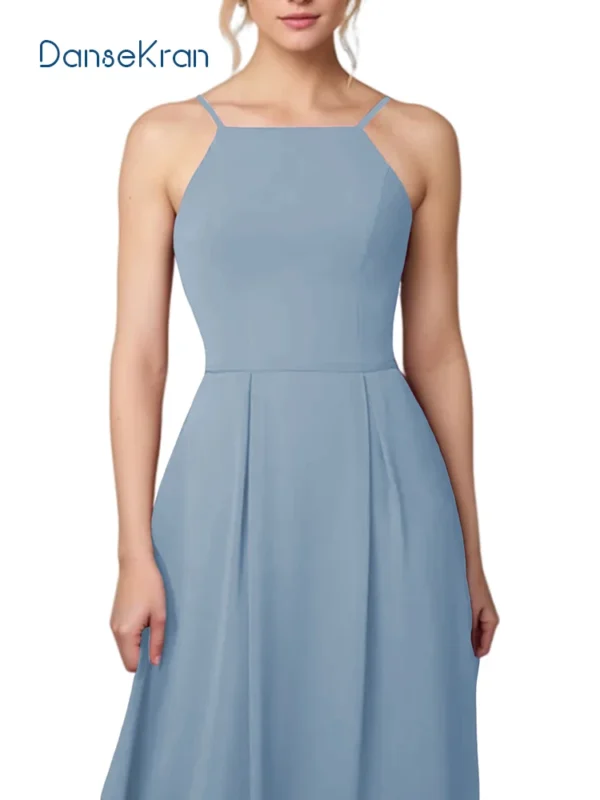 Cheap Halter Dusty Blue Bridesmaid Dresses for Wedding - Image 2