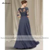 Dusty Blue Chiffon Long Evening Dresses Mother of the Bridal/Groom Gowns Half Lace Sleeve - Image 2