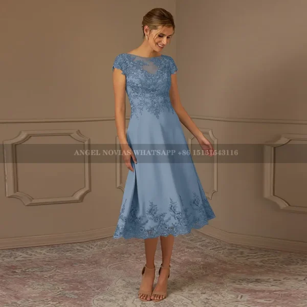 Tea Length Dusty Blue Mother of the Bride Dresses for wedding